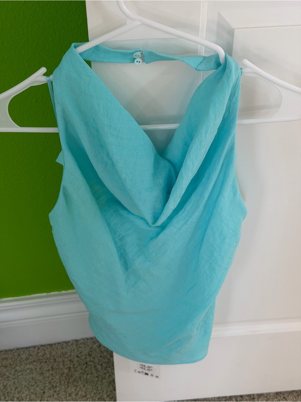 Zara Aqua Sleeveless Cowl Neck Top